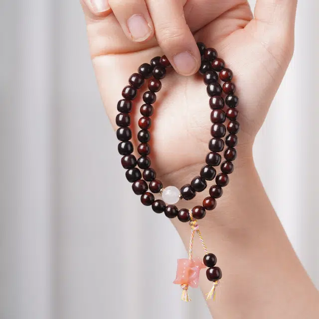 芳缘小傅 文玩佛珠小众简约国风国潮招财纳福考试上岸藏式老型桶珠转运财字 #好运 紫檀属 木作手串 女款