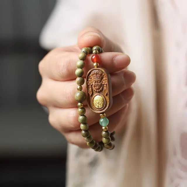 芳缘小傅 扎基拉姆招财纳福文玩佛珠小众简约国风国潮考试上岸小众转运珠双圈 #好运 绿檀 手串 男女同款情侣款