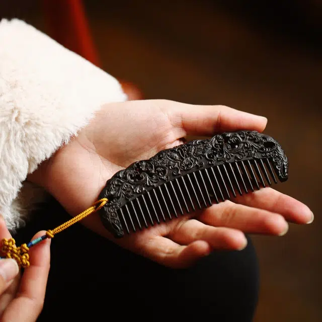 【西番莲纹】 芳缘小傅 招财纳福复古国风高品质高档木质养发防脱静电家用大号加厚 紫光檀 木梳 男女同款情侣款