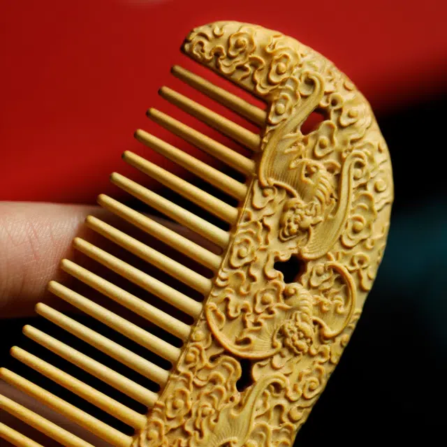 芳缘小傅 五福招财纳福复古国风高品质高档长发专用养发防脱静电家用大号加厚 #好运 黄杨木 木梳 男女同款情侣款
