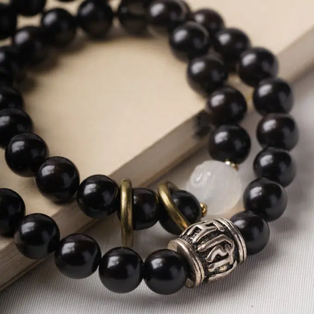 【六字箴言】 芳缘小傅 文玩佛珠小众简约国风国潮招财纳福考试上岸小众转运珠双圈 #好运 黑檀 手串 男女同款情侣款