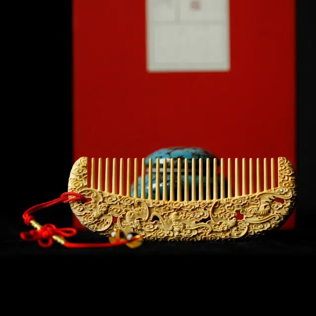 芳缘小傅 五福招财纳福复古国风高品质高档长发专用养发防脱静电家用大号加厚 #好运 黄杨木 木梳 男女同款情侣款