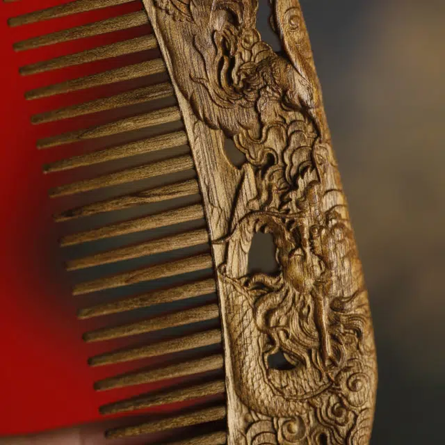 【龙凤呈祥】 芳缘小傅 招财纳福复古国风高品质高档专用防脱静电家用大号加厚#好运 楠木 木梳 男女同款情侣款