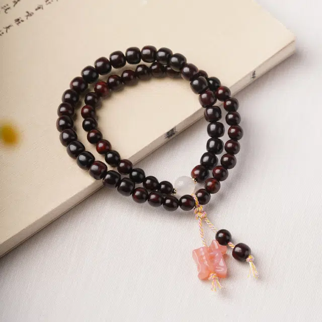 芳缘小傅 文玩佛珠小众简约国风国潮招财纳福考试上岸藏式老型桶珠转运财字 #好运 紫檀属 木作手串 女款