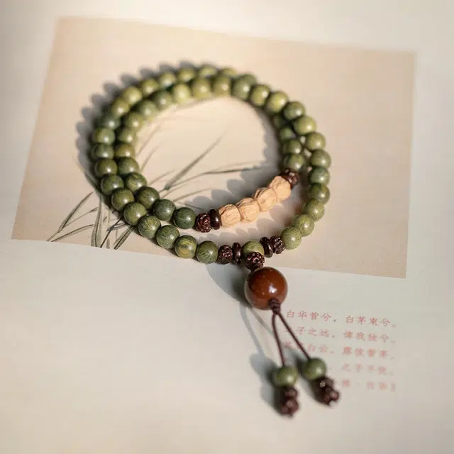 芳缘小傅 文玩佛珠转运珠本命年新中式国风纳福有钱花串珠 高级感气质森系学生小众#好运 绿檀 手串 男女同款情侣款