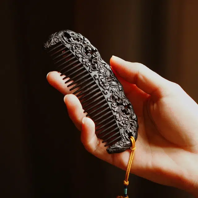 【西番莲纹】 芳缘小傅 招财纳福复古国风高品质高档木质养发防脱静电家用大号加厚 紫光檀 木梳 男女同款情侣款