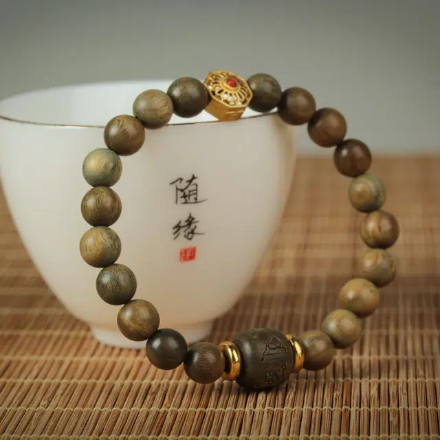 芳缘小傅 文玩佛珠转运珠新中式国风纳福有钱花 高级感气质小众串珠#好运 绿檀 手串 男女同款情侣款
