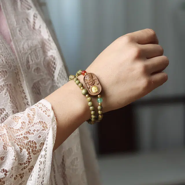 芳缘小傅 扎基拉姆招财纳福文玩佛珠小众简约国风国潮考试上岸小众转运珠双圈 #好运 绿檀 手串 男女同款情侣款