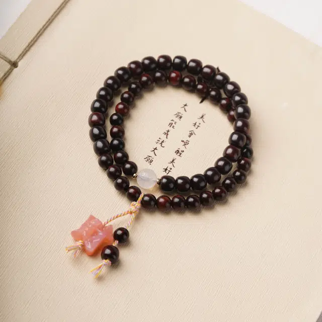 芳缘小傅 文玩佛珠小众简约国风国潮招财纳福考试上岸藏式老型桶珠转运财字 #好运 紫檀属 木作手串 女款