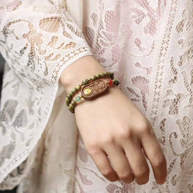 芳缘小傅 扎基拉姆招财纳福文玩佛珠小众简约国风国潮考试上岸小众转运珠双圈 #好运 绿檀 手串 男女同款情侣款