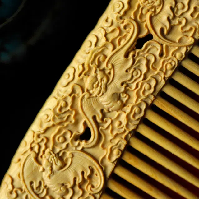 芳缘小傅 五福招财纳福复古国风高品质高档长发专用养发防脱静电家用大号加厚 #好运 黄杨木 木梳 男女同款情侣款