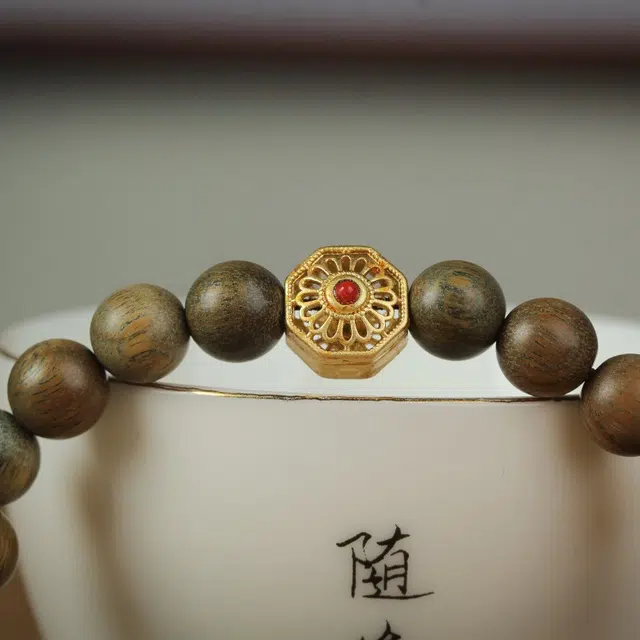 芳缘小傅 文玩佛珠转运珠新中式国风纳福有钱花 高级感气质小众串珠#好运 绿檀 手串 男女同款情侣款