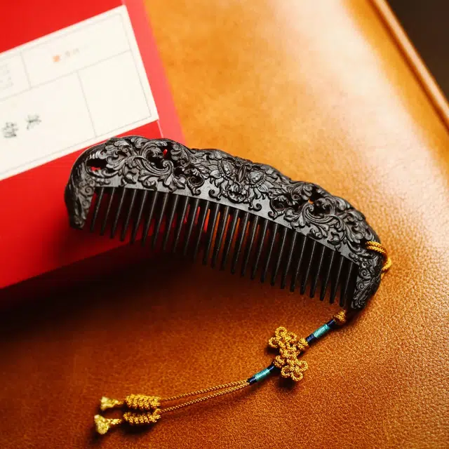 【西番莲纹】 芳缘小傅 招财纳福复古国风高品质高档木质养发防脱静电家用大号加厚 紫光檀 木梳 男女同款情侣款