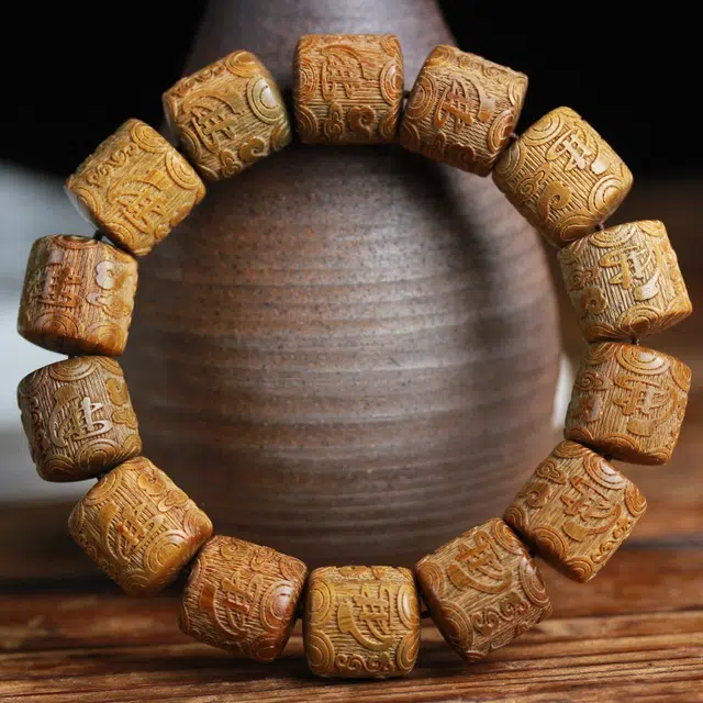 芳缘小傅 文玩佛珠转运珠本命年新中式国风纳福有钱花串珠高级感气质小众雕刻 #好运 绿檀 手串 男女同款情侣款