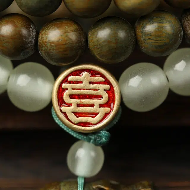 芳缘小傅 文玩佛珠转运珠本命年新中式国风纳福有钱花龙牌串珠 高级感气质小众#好运 绿檀 木作项链 男女同款情侣款