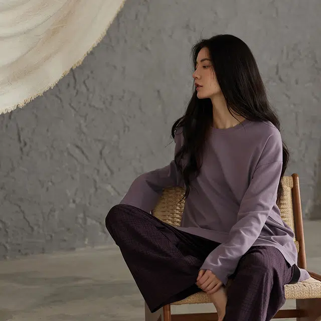 热妒 春秋季纯棉长袖长裤格子自带胸垫可外穿家居服套装睡衣礼盒 女款