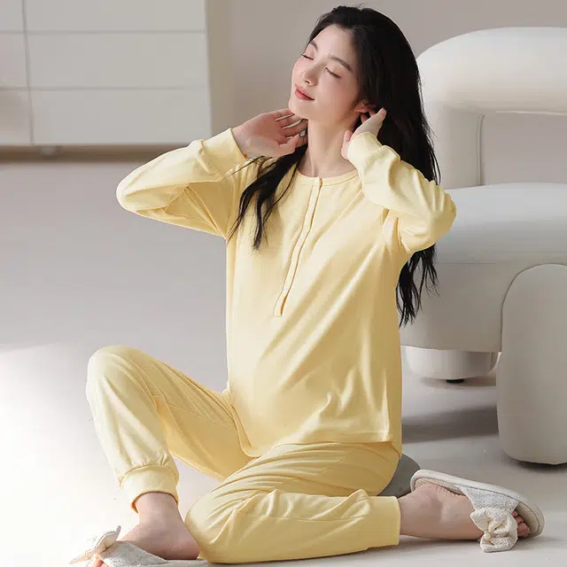 热妒 德绒月子服女长袖秋冬季孕妇产后哺乳保暖舒适睡衣套装 女款