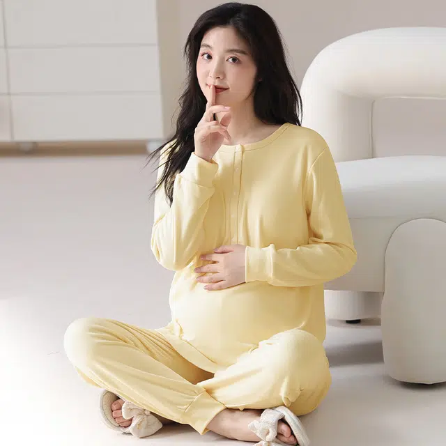 热妒 德绒月子服女长袖秋冬季孕妇产后哺乳保暖舒适睡衣套装 女款