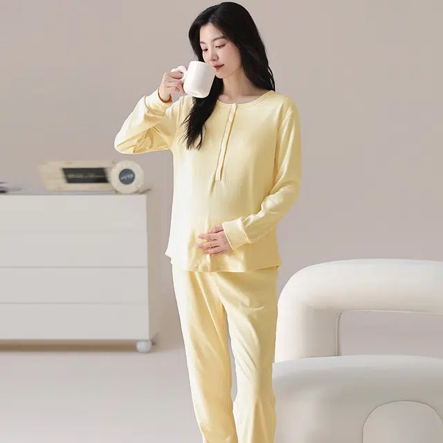 热妒 德绒月子服女长袖秋冬季孕妇产后哺乳保暖舒适睡衣套装 女款