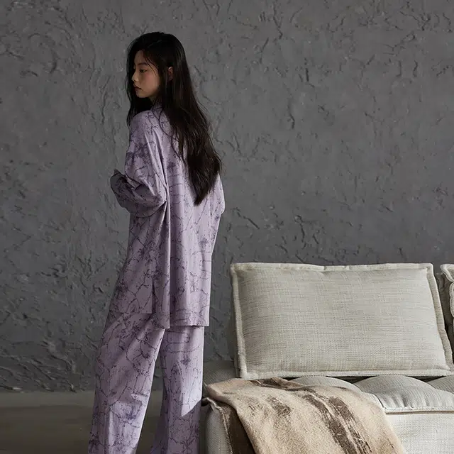 热妒 舒适【柔软棉】春秋季纯棉长袖带胸垫高级感家居服套装睡衣礼盒 女款