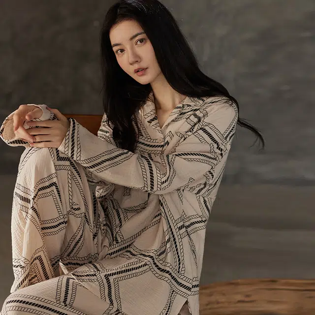 热妒 春秋款纯棉纱布婴儿棉带胸垫一体可外穿大码高级感套装睡衣礼盒 女款