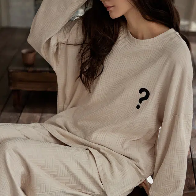 热妒 舒适春秋季纯棉长袖长裤高级感带胸垫一体家居服套装可外穿睡衣礼盒 女款