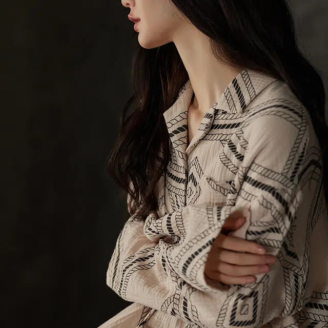 热妒 春秋款纯棉纱布婴儿棉带胸垫一体可外穿大码高级感套装睡衣礼盒 女款