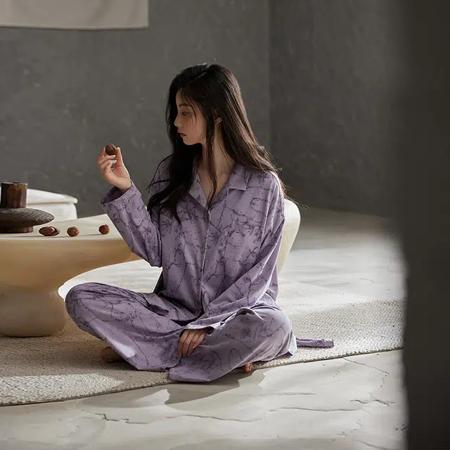 热妒 舒适【柔软棉】春秋季纯棉长袖带胸垫高级感家居服套装睡衣礼盒 女款