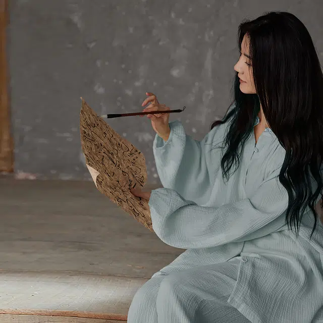 热妒 春秋季纯棉纱布长袖高级感带胸垫一体可外穿家居服睡衣套装 女款