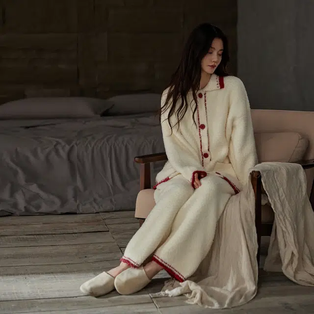 热妒 秋冬季半边绒柔软长袖长裤珊瑚绒可外穿家居服睡衣套装 女款