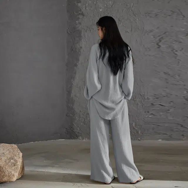 热妒 春秋款纯棉纱布婴儿棉带胸垫一体可外穿高级家居服套装睡衣礼盒 女款