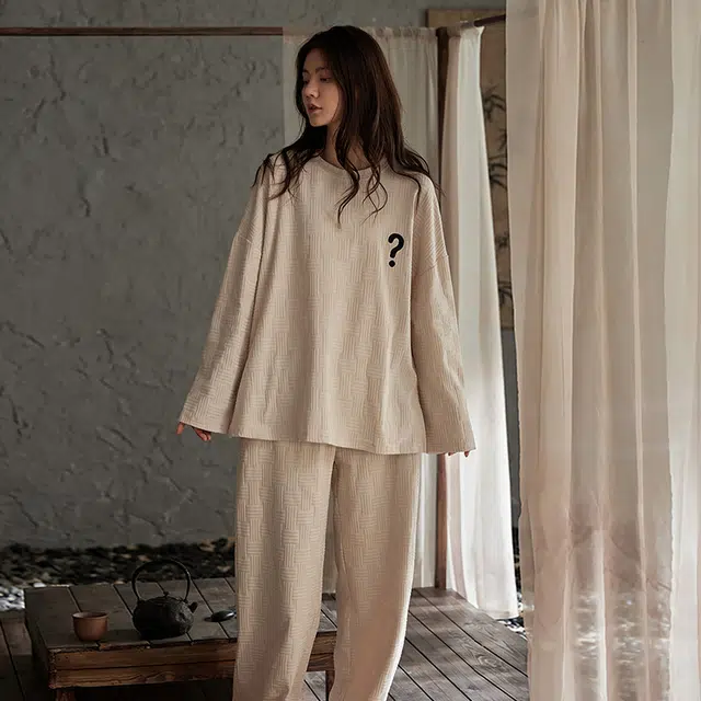 热妒 舒适春秋季纯棉长袖长裤高级感带胸垫一体家居服套装可外穿睡衣礼盒 女款