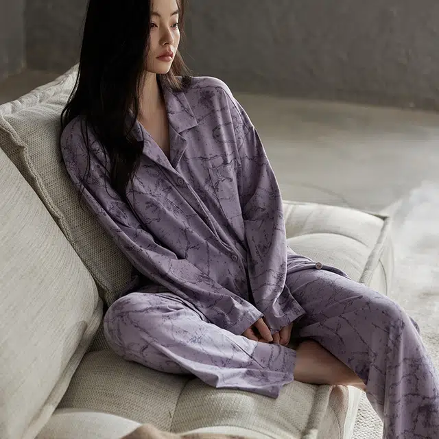 热妒 舒适【柔软棉】春秋季纯棉长袖带胸垫高级感家居服套装睡衣礼盒 女款