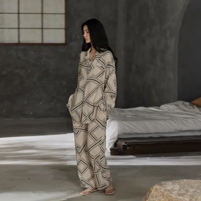 热妒 春秋款纯棉纱布婴儿棉带胸垫一体可外穿大码高级感套装睡衣礼盒 女款