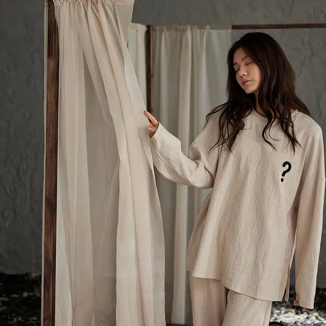 热妒 舒适春秋季纯棉长袖长裤高级感带胸垫一体家居服套装可外穿睡衣礼盒 女款