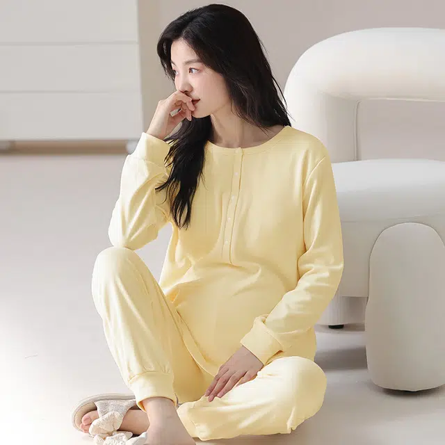 热妒 德绒月子服女长袖秋冬季孕妇产后哺乳保暖舒适睡衣套装 女款