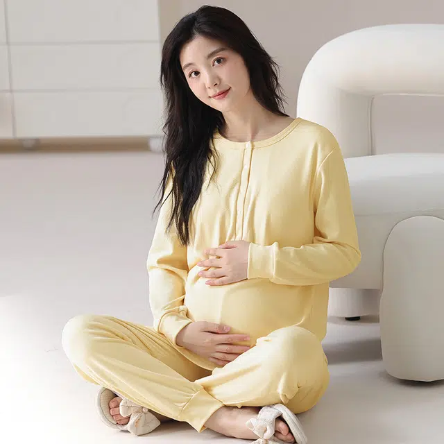 热妒 德绒月子服女长袖秋冬季孕妇产后哺乳保暖舒适睡衣套装 女款