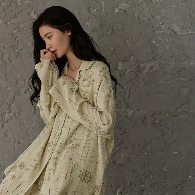 热妒 春秋款纯棉纱布婴儿棉带胸垫一体高级感可外穿大码套装睡衣礼盒 女款