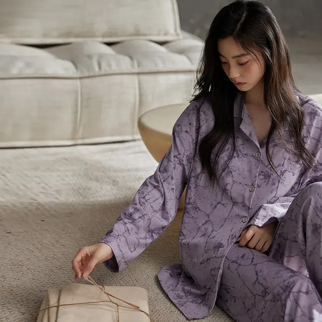 热妒 舒适【柔软棉】春秋季纯棉长袖带胸垫高级感家居服套装睡衣礼盒 女款