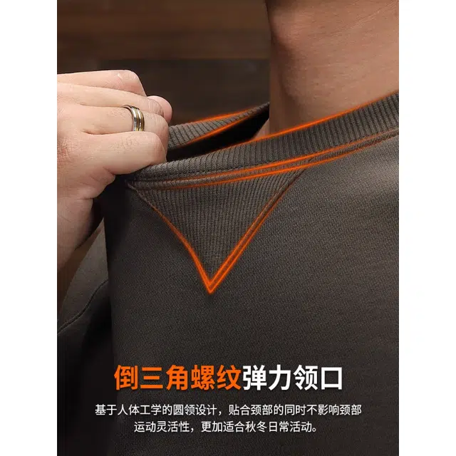 季言 美式圆领休闲长袖卫衣 男款 灰绿