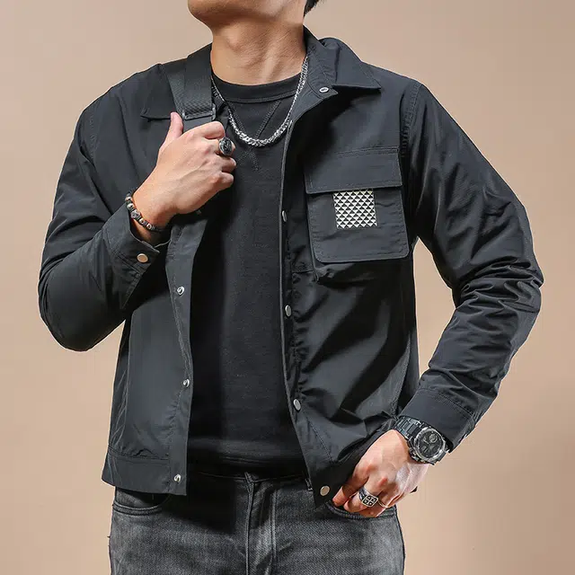 季言 舒适翻领单排扣夹克外套 男款 黑色