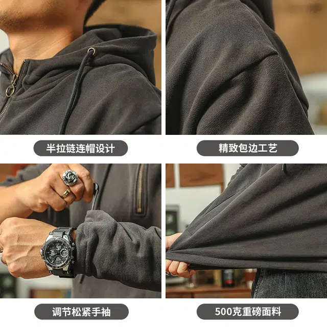 季言 舒适休闲连帽纯色重磅简约宽松厚款卫衣 男款 砖红色