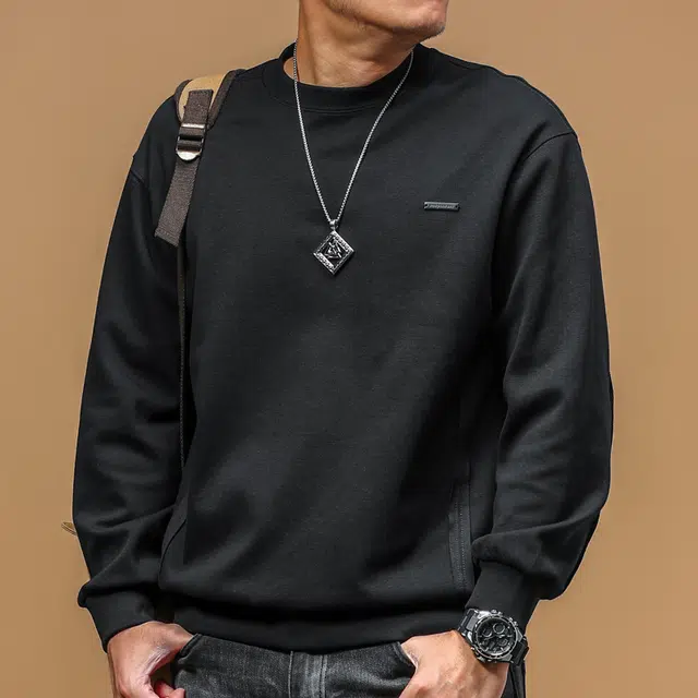 季言 春秋季潮牌拼接轻奢高级感圆领长袖套头衫爆款上衣男卫衣 男款