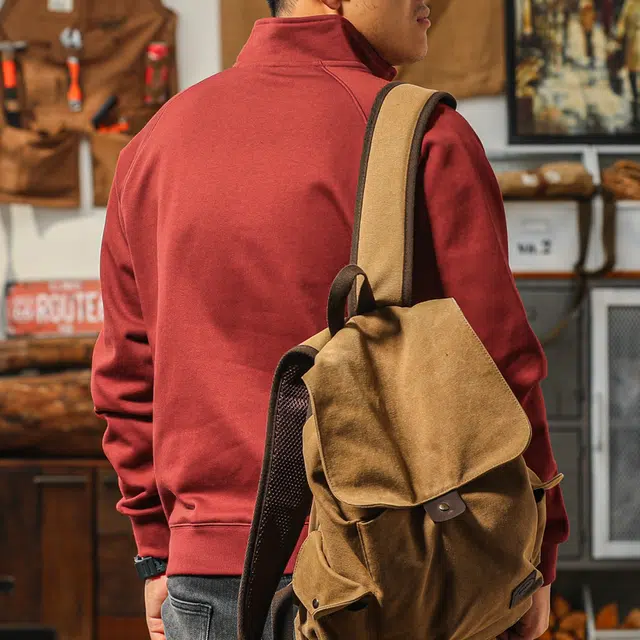 季言 立领半拉链重磅美式复古印花插肩保暖卫衣 男款