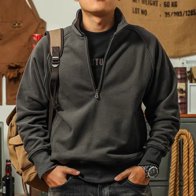季言 立领保暖抓绒长袖卫衣 男款 灰色