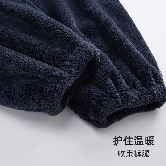 浪莎 双面贵妃绒男女款纯色睡衣冬季加绒加厚保暖舒适立领拉链  休闲宽松可外穿拼接色 家居套装 情侣款 黑色/紫色