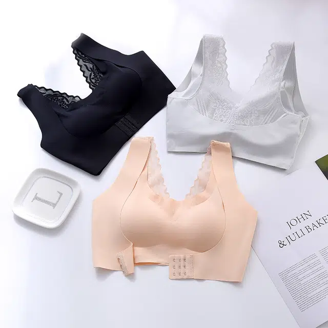 浪莎 无钢圈无痕美式聚拢防下垂调整型收副乳上托乳胶文胸 女款 黑色