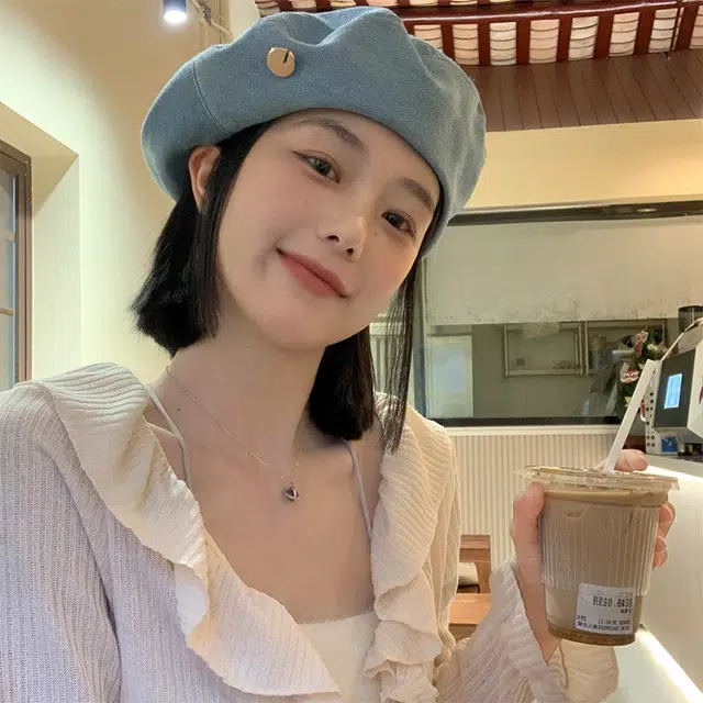 浪莎 牛仔显脸小画家大头围韩系 棉 贝雷帽 女款