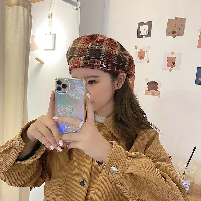 浪莎 格纹英伦复古时尚百搭大头围显脸小报童 毛呢 贝雷帽 男女同款情侣款