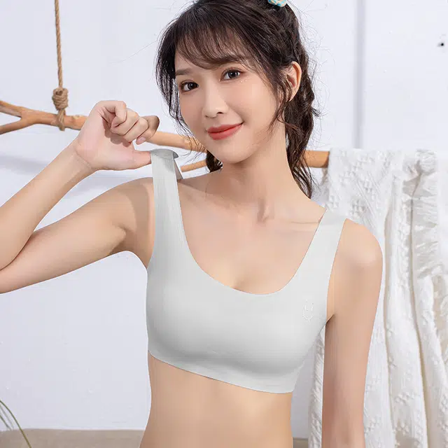 浪莎 青春期少女背心无钢圈防震无痕透气发育期初中生内衣防走光防凸点纯色可拆卸胸垫文胸 女款
